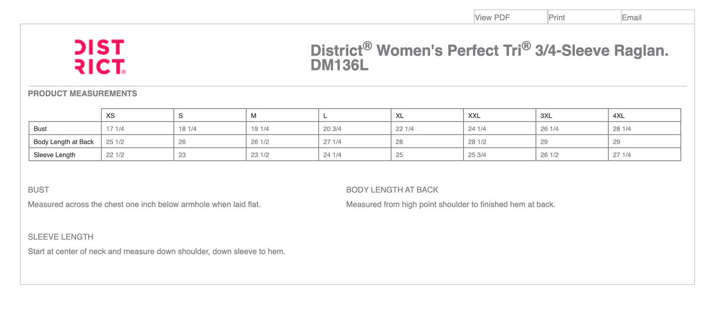 District ® Women’s Perfect Tri ® 3/4-Sleeve Raglan