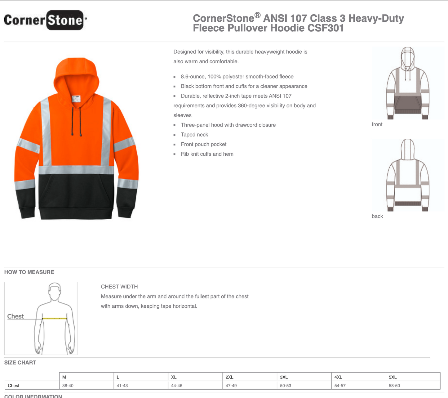 CornerStone® ANSI 107 Class 3 Heavy-Duty Fleece Pullover Hoodie