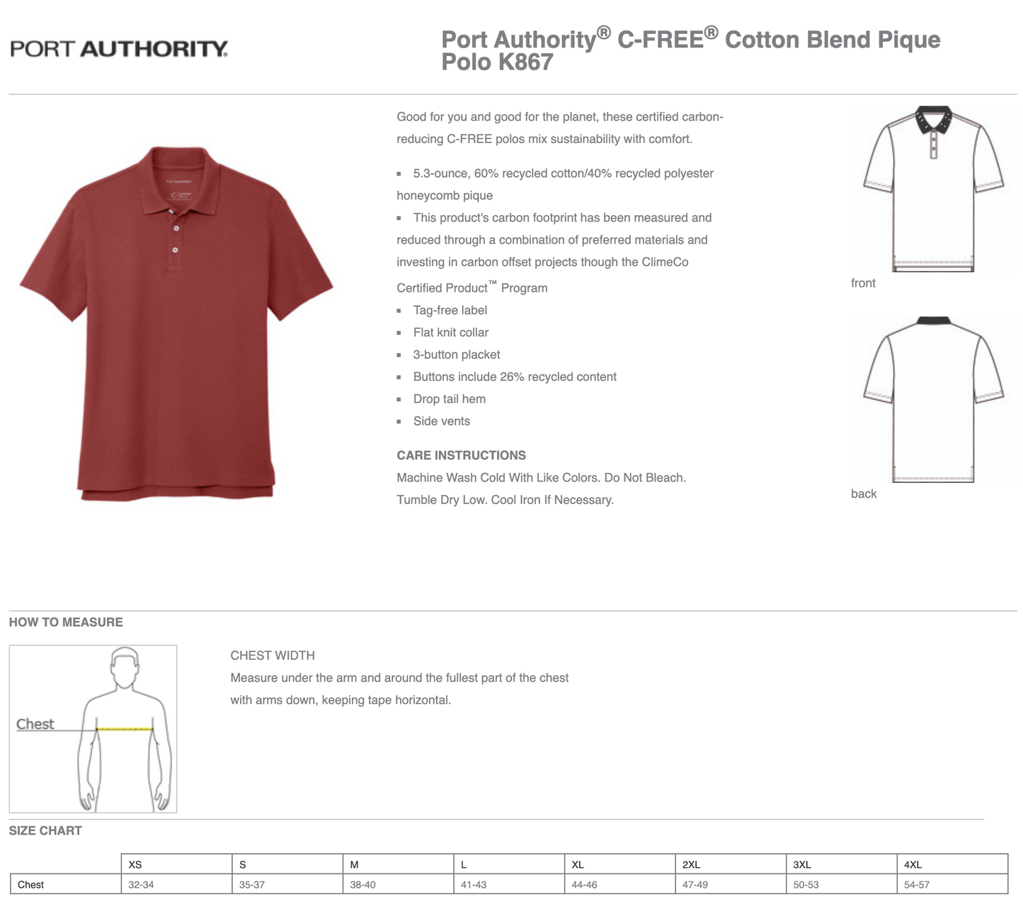 Fundraiser | Port Authority® C-FREE® Cotton Blend Pique Polo